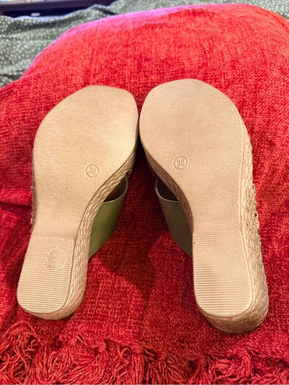 Spring Step Olive Green Woven Crossover Slide Mules